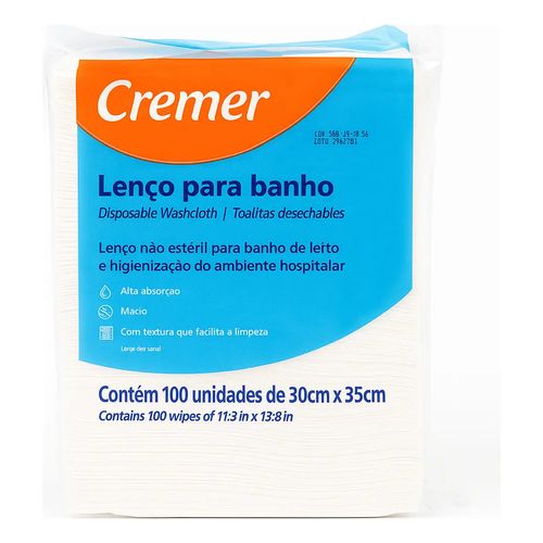Lenço para Banho Cremer Pacote com 100 Unidades Higiene Corporal 100 Unidades