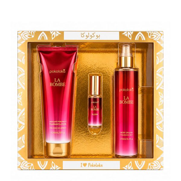 Kit Pokoloka Luxury Elixir La Bombe - Hidratante 240ml + Body Splash 250ml + Perfume 15ml Kit