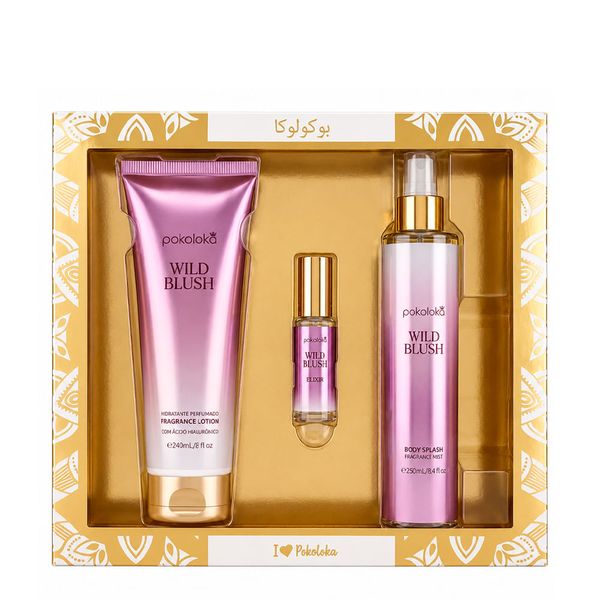 Kit Pokoloka Luxury Elixir Wild Blush Feminino - Hidratante 240ml + Body Splash 250ml + Perfume 15ml Kit