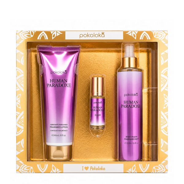 Kit Pokoloka Luxury Elixir Human Paradoxe - Hidratante 240ml + Body Splash 250ml + Perfume 15ml Kit