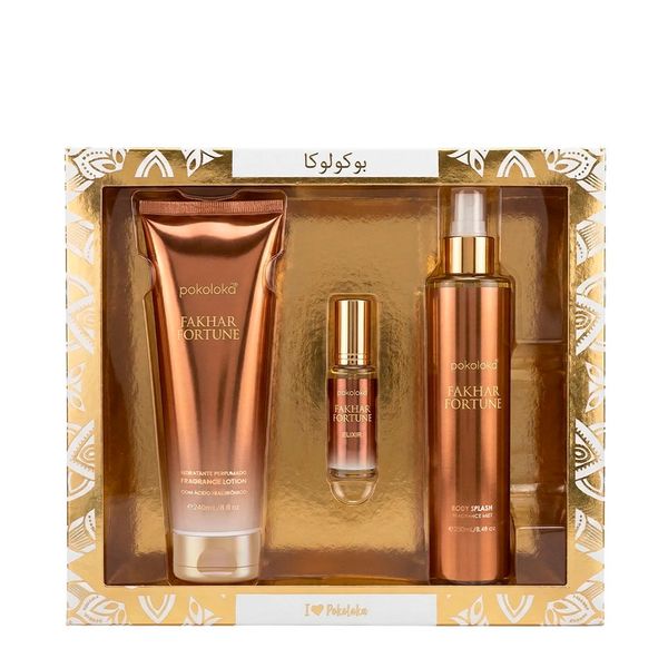 Kit Pokoloka Luxury Elixir Fakhar Fortune - Deo Colônia 15ml + Hidratante 240ml + Body Splash 250ml Kit