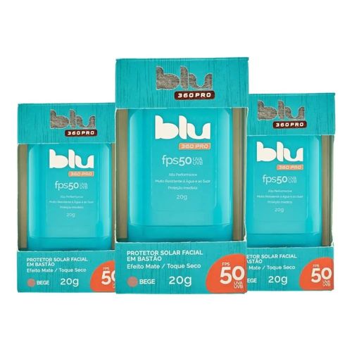 Kit C/ 3 Protetor Solar Em Bastão Fps50 Com Cor Blu 360pro Kit C/ 3 Protetor Solar Em Bastão Fps50 Com Cor Blu 360pro