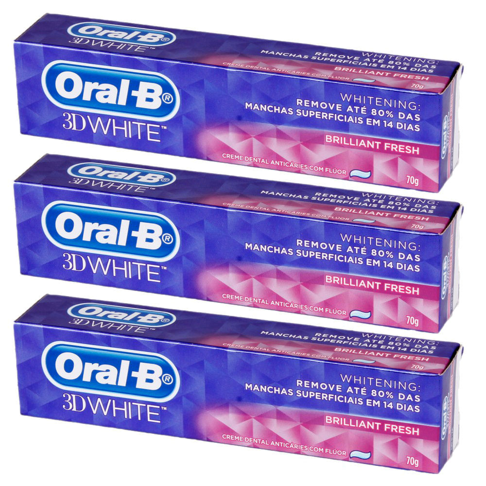 Creme Dental Oral-B 3D White 70g 3 Unidades Grátis Antisséptico ...