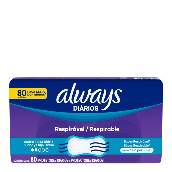 Protetor Diário Always Respirável Sem Perfume 80 Unidades