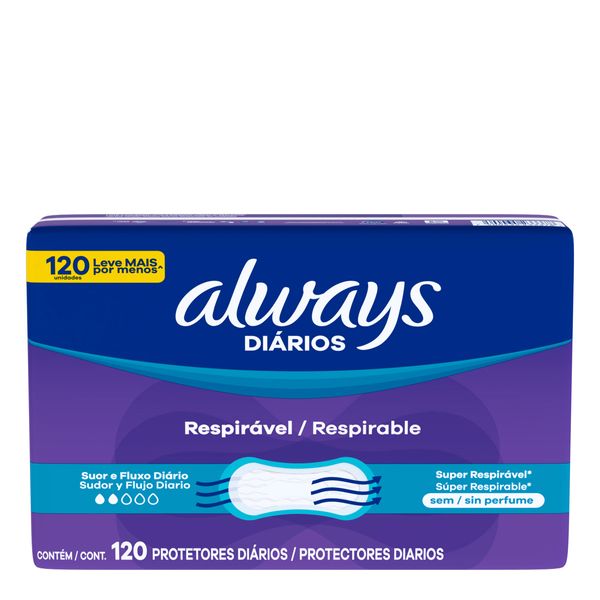 Protetor Diário Always Sem Abas Respirável Sem perfume 120 Unidades