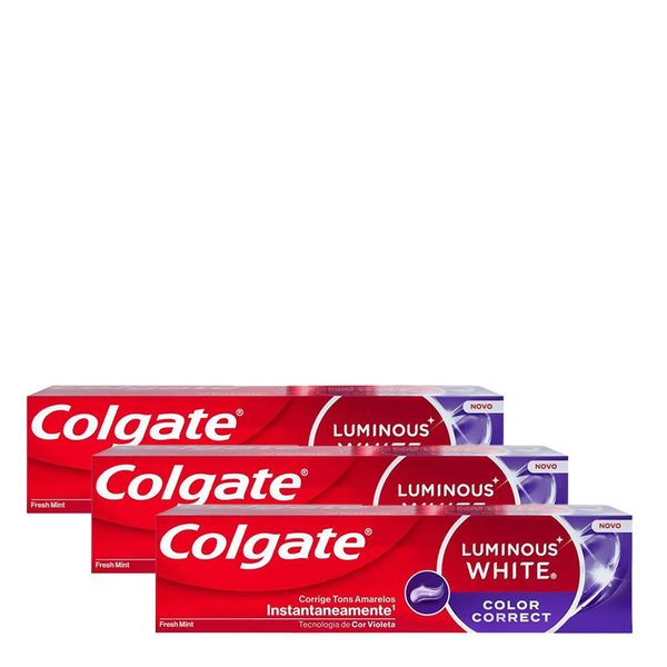 Kit Colgate Pasta de Dente Fresh Mint Luminous White Color Correct 70g 3 Unidades