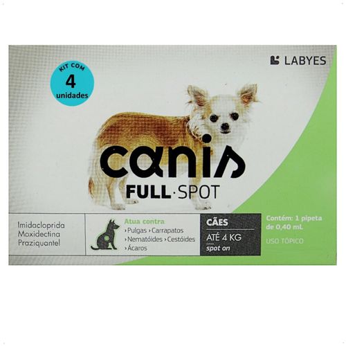ANTIPULGAS E VERMIFUGO CANIS FULLSPOT CÃES ATÉ 4KG KIT COM 4