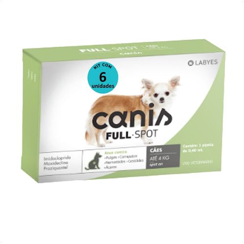 ANTIPULGAS E VERMIFUGO CANIS FULLSPOT CÃES ATÉ 4KG KIT COM 6 ANTIPULGAS E VERMIFUGO CANIS FULLSPOT CÃES ATÉ 4KG KIT COM 6