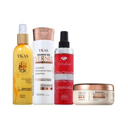 Kit Ykas Verniz Shampoo 300 ml+Máscara+Bbtox+All in One