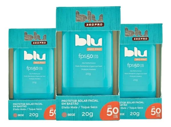 Kit C/ 3 Protetor Solar Em Bastão Fps50 Com Cor Blu 360pro