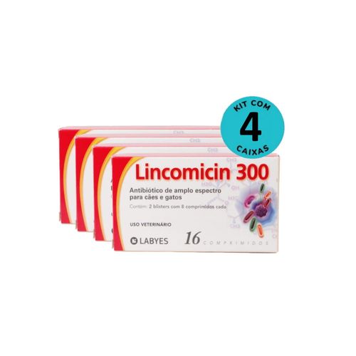 Kit Lincomicin 300 com 16 Comp. Cães e Gatos Labyes - com 4 unidades