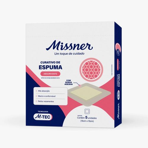 Curativo Espuma Absorvente com Borda de Silicone 15x15cm 1 Unidade Missner