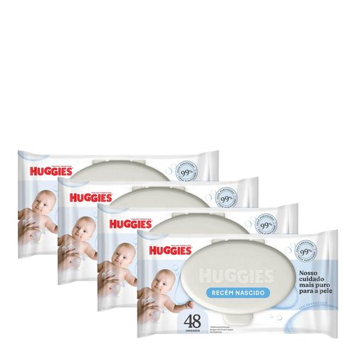 Kit-Huggies-Lencos-Umedecidos-RN-Sem-Fragrancia-4-Pacotes-de-48-Unidades