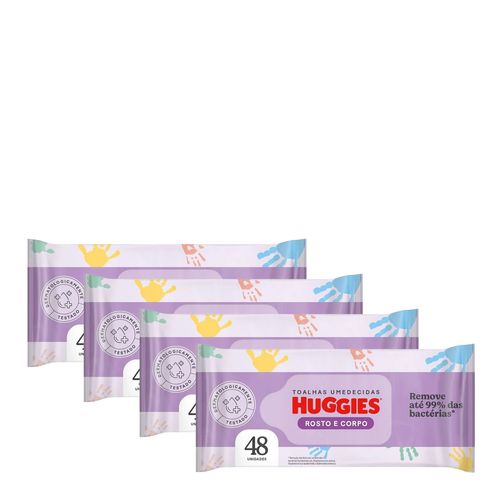 Kit-Lencos-Umedecidos-Huggies-Rosto-e-Corpo-Hipoalergenico-4-Pacotes-de-48-Unidades