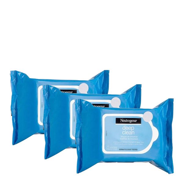 Kit Neutrogena Deep Clean Lenços Demaquilante 3 Pacotes 25 Unidades