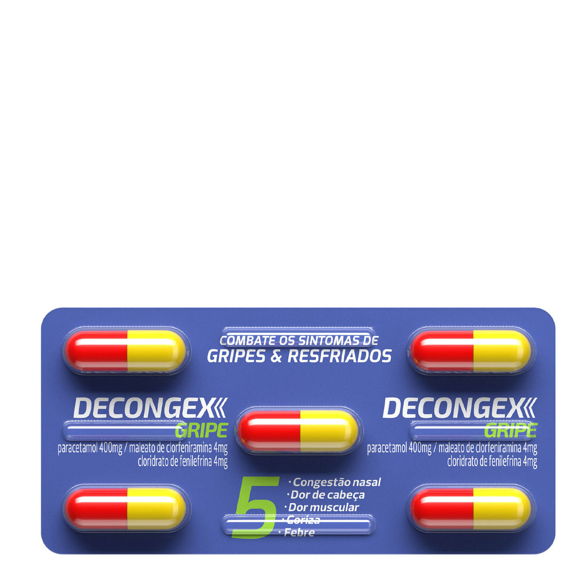 Antigripal Decongex Gripe Paracetamol 400mg + Maleato de Clorfeniramina 4mg + Cloridrato de Fenilefrina 4mg 5 Comprimidos