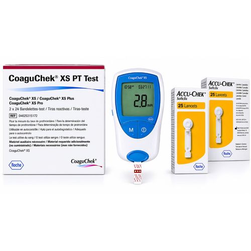 Kit CoaguChek XS Roche Aparelho + 48 Tiras + 50 Lancetas INR