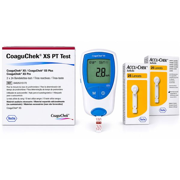 Kit CoaguChek XS Roche Aparelho + 48 Tiras + 50 Lancetas INR