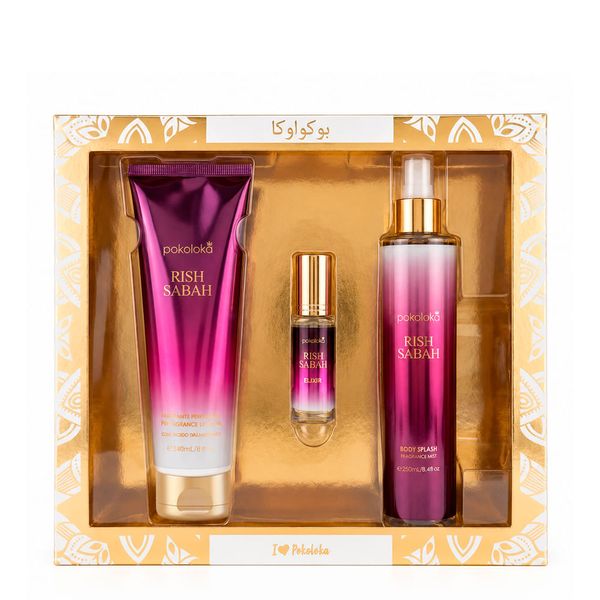 Kit Pokoloka Rish Sabah Feminino - Hidratante 240ml + Body Splash 250ml + Perfume 15ml Kit