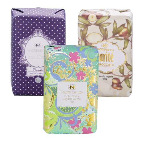 KIT Sabonetes Vegetal em Barra Bambu + Karité + Floral Lemon Madressenza 180g incolor