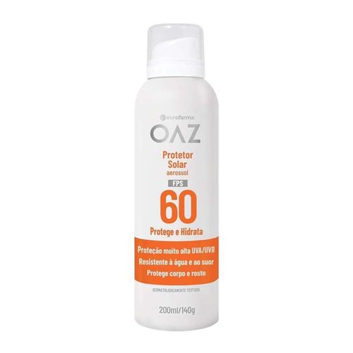 Protetor Solar Aerosol OAZ FPS 60 Eurofarma 200ml 200ml Toque Seco Translucido