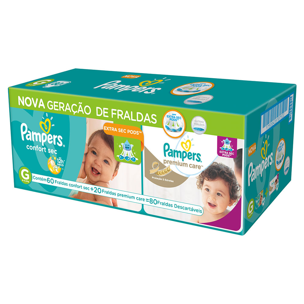 Kit Fralda Descartável Pampers Confort Sec G 60 Unidades + 20 Fraldas