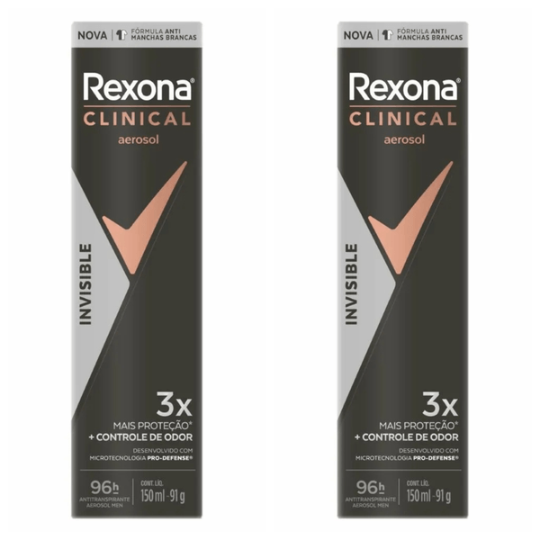 Kit com 2 Unidades de Rexona Clinical Desodorante Invisible Men Aerosol 150ml