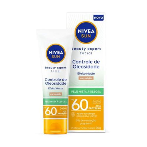 Protetor Solar NIVEA SUN Facial Beauty Expert Controle de Oleosidade Com Cor Média FPS 60 50g