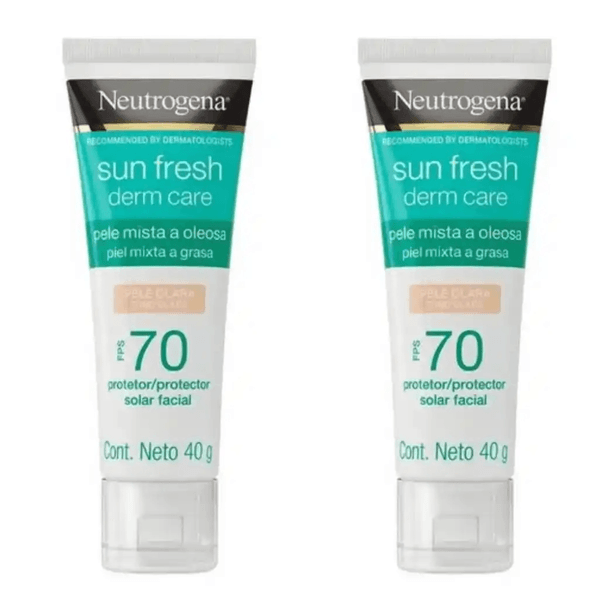 Kit com 2 Unidades de Neutrogena Sun Fresh Protetor Solar Facial Derm Care FPS70 40g Pele Clara