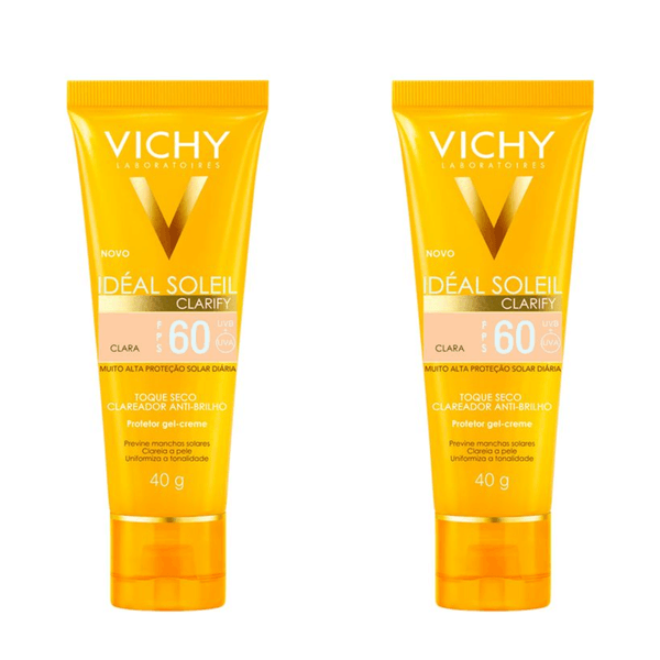Kit com 2 Unidades de Protetor Solar Vichy Ideal Soleil Clarify FPS60 Clara 40g