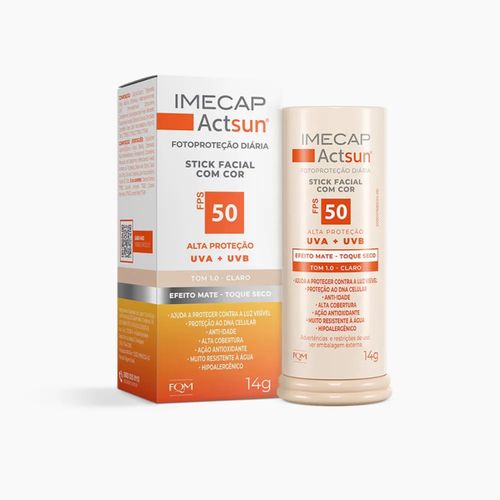 Protetor Solar Facial Stick Imecap Actsun Toque Seco FPS50 Tom 1 Claro 14g Protetor Solar Facial Stick Imecap Actsun Toque Seco FPS50 Tom 1 Claro 14g