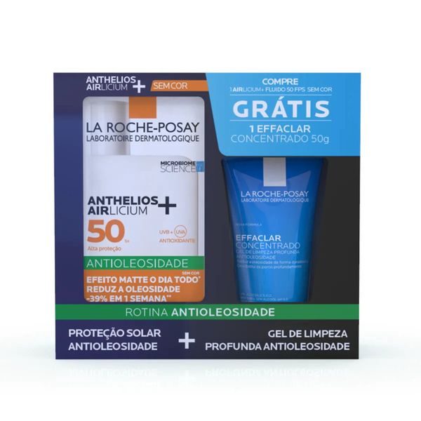Kit La Roche-Posay Protetor Solar Facial Anthelios Airlicium+ FPS 50 40g + Gel de Limpeza Facial Effaclar Concentrado 50