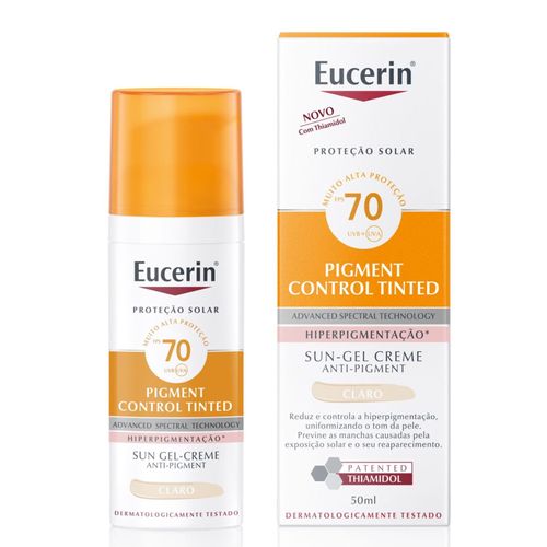 Protetor Solar Facial Eucerin Pigment Control Tinted Claro FPS70 50ml Protetor Solar Facial Eucerin Pigment Control Tinted Claro FPS70 50ml