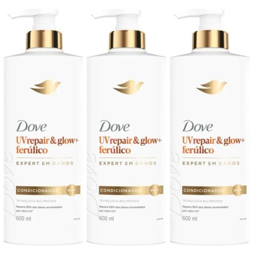 Kit com 3 Unidades de Dove Condicionador UV Repair & Glow + Ferúlico 600ml