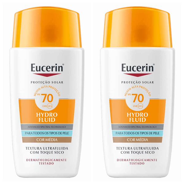 Kit com 2 Unidades de Protetor Solar Eucerin Hydro Toque Seco Cor Média FPS 70