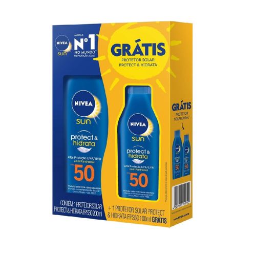 Kit Nivea Sun Protetor Solar Protect & Hidrata FPS50 200ml + 100ml Kit Nivea Sun Protetor Solar Protect & Hidrata FPS50 200ml + 100ml