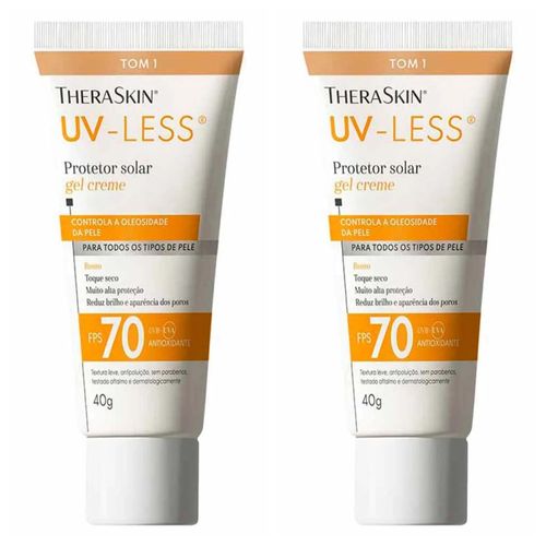 Kit com 2 Unidades de Theraskin Uv-Less Protetor Solar Gel Creme Tom 1 Fps70 40G