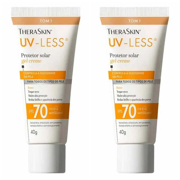 Kit com 2 Unidades de Theraskin Uv-Less Protetor Solar Gel Creme Tom 1 Fps70 40G