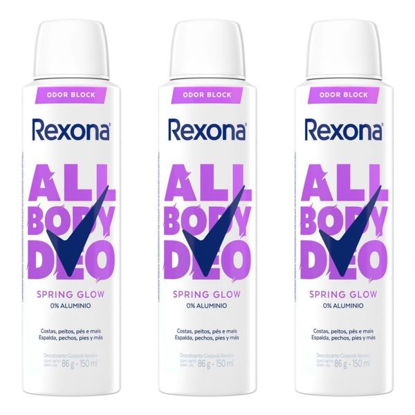 Kit com 3 Unidades de Desodorante Corporal Rexona Aerosol All Body Deo Spring Glow 150ml