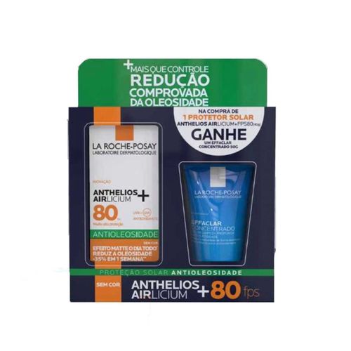 Kit La Roche Posay Protetor Solar Anthelios Airlicium FPS80 40g + Gel De Limpeza Effaclar Concentrado 50g