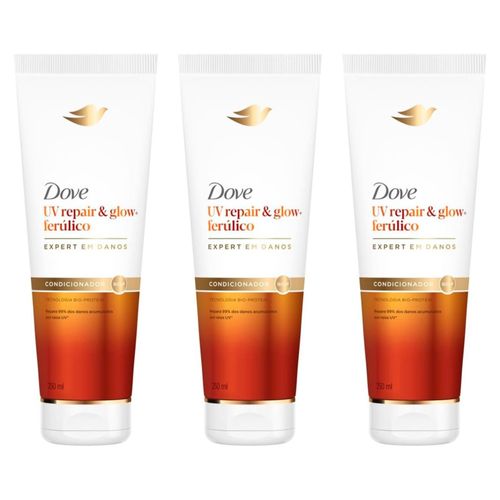Kit com 3 Unidades de Dove Condicionador UV Repair & Glow + Ferúlico 250ml