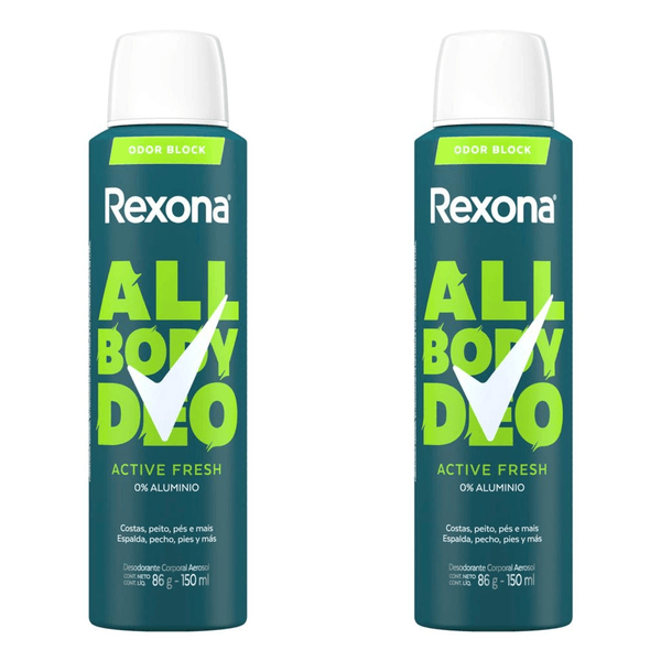 Kit com 2 Unidades de Desodorante Aerossol Rexona All Body Deo Active Fresh 150ml