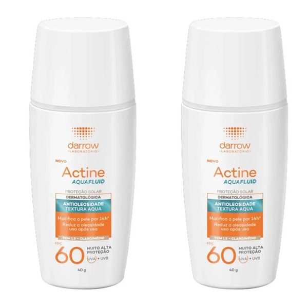 Kit com 2 Unidades de Protetor Solar Facial Com Cor Darrow - Actine Aquafluid FPS 60 Claro/Médio