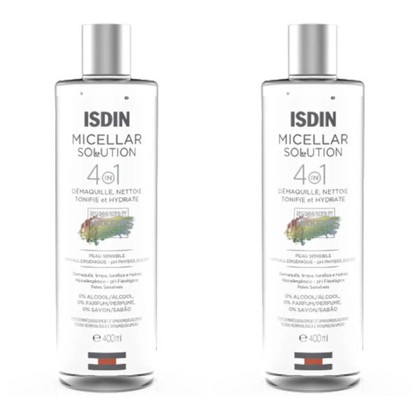 Kit com 2 Unidades de Isdin Água Micelar 4 Em 1 Micellar Solution 400ml
