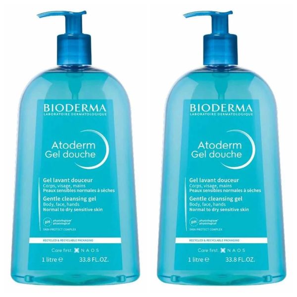 Kit com 2 Unidades de Gel de Banho Corporal Hidratante Bioderma Atoderm 1L