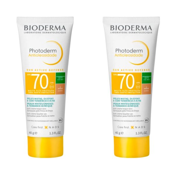 Kit com 2 Unidades de Bioderma Protetor Solar Facial Photoderm Antioleosidade FPS70 Cor 2 Claro 40g