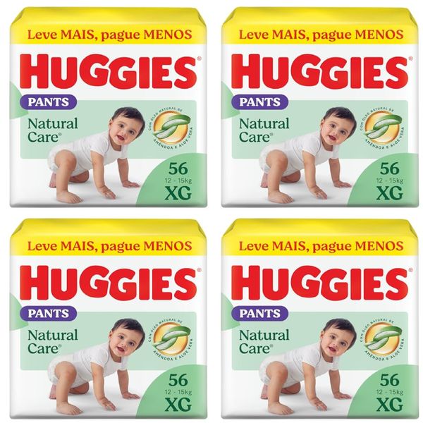 Kit com 4 Unidades de Fralda Huggies Natural Care Roupinha XG 56 unidades cada
