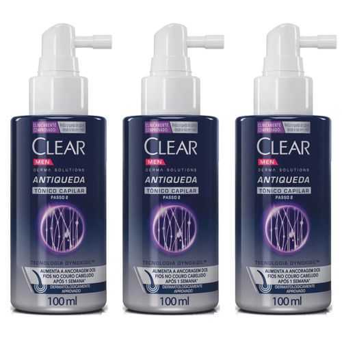 Kit com 3 Unidades de Clear Tônico Capilar Antiqueda Men Derma Solutions Spray 100Ml