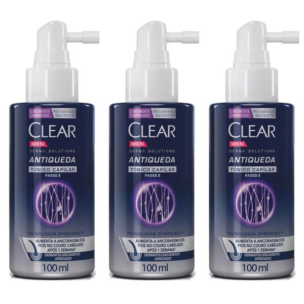 Kit com 3 Unidades de Clear Tônico Capilar Antiqueda Men Derma Solutions Spray 100Ml