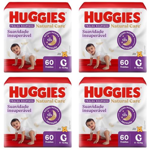 Kit com 4 Unidades de Fralda Huggies Natural Care Roupinha G 60 unidades cada
